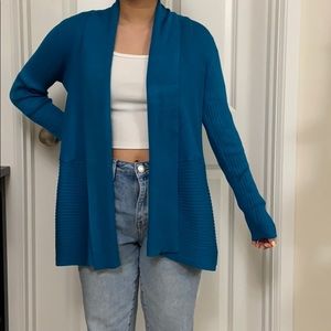 JM Petite Collection Open-Front Ribbed Cardigan